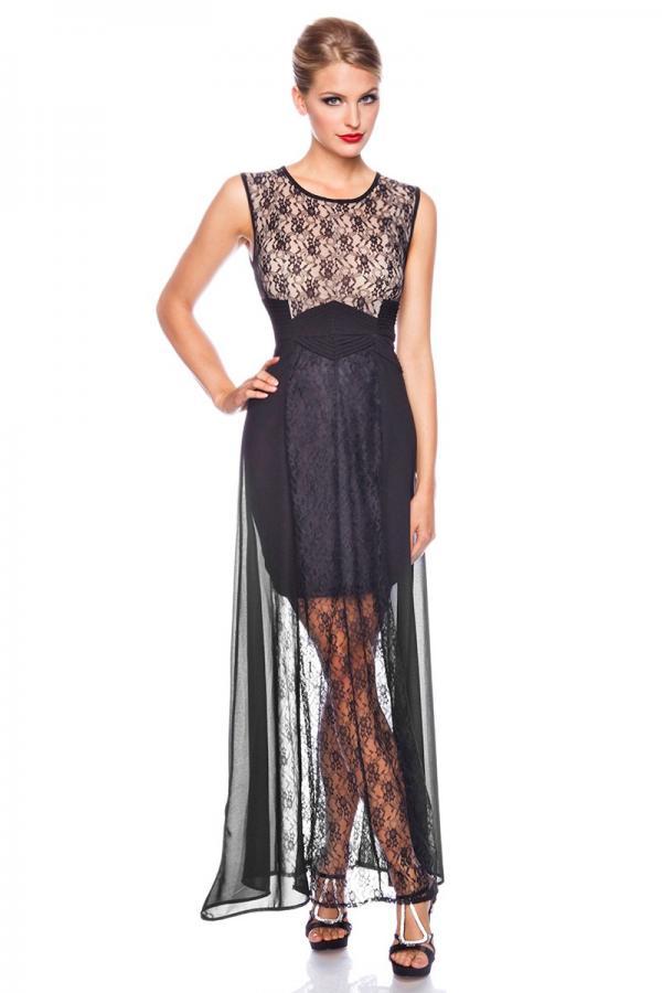 Abendkleid mit Spitze L schwarz/beige