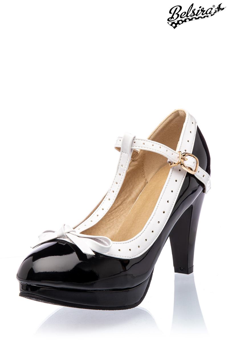 T-Strap Pumps schwarz/weiß