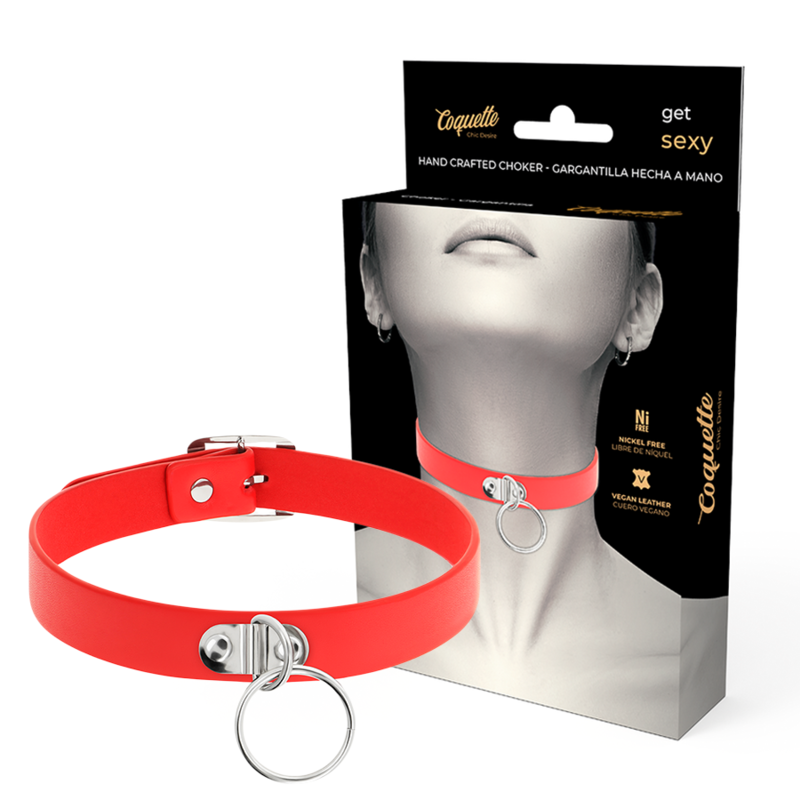 COQUETTE - CHIC DESIRE ROTE HALSKETTE AUS VEGANEM LEDER FETISCH-ACCESSOIRE FÜR FRAUEN