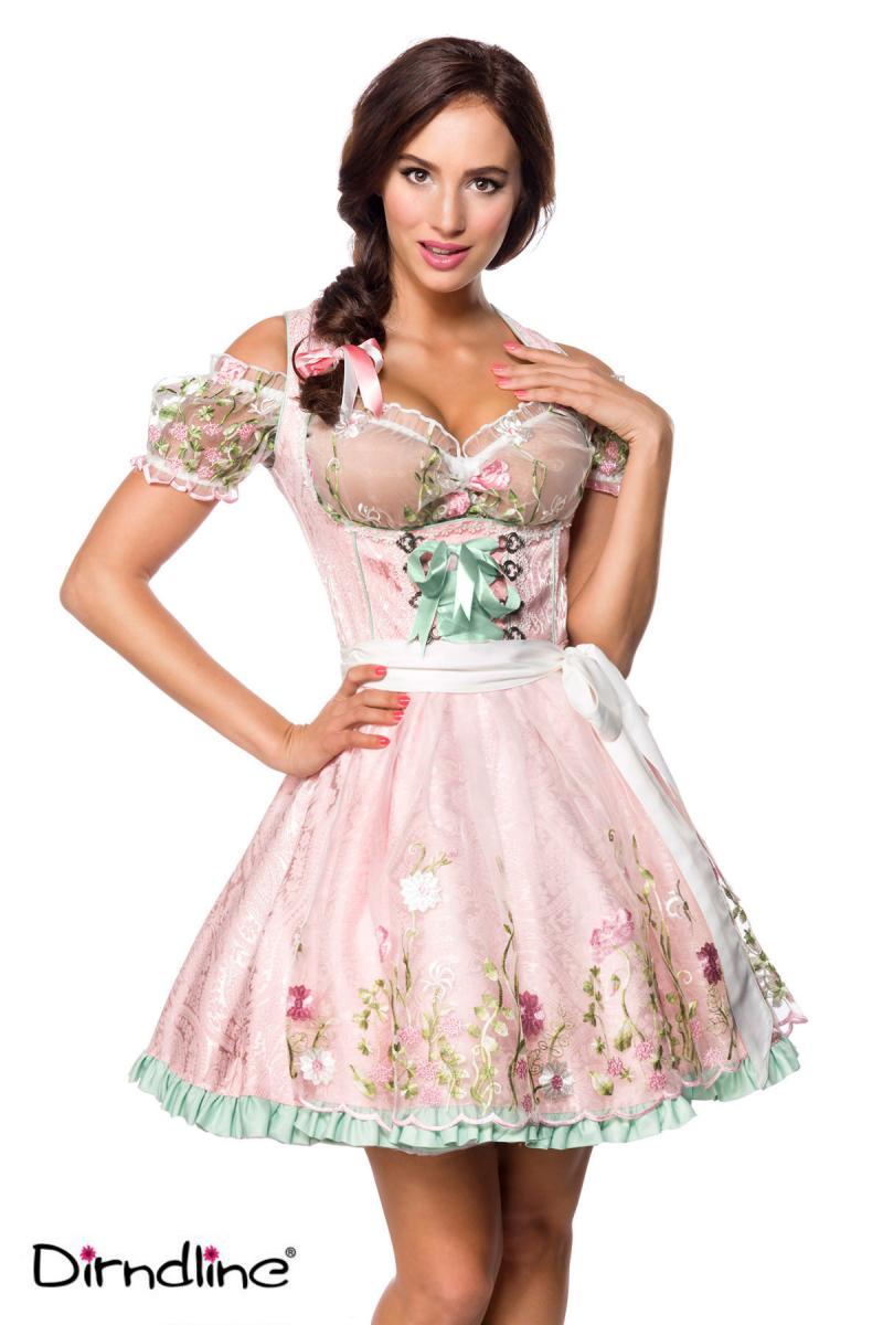 Mini-Brokat-Dirndl inkl Spitzenbluse pink/grün
