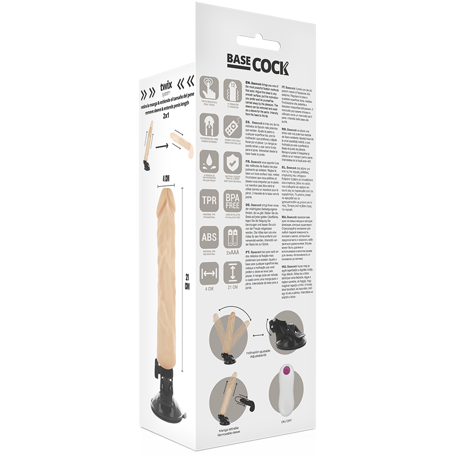 BASECOCK - REALISTISCHER VIBRATOR MIT FERNBEDIENUNG NATURWEISS 21CM