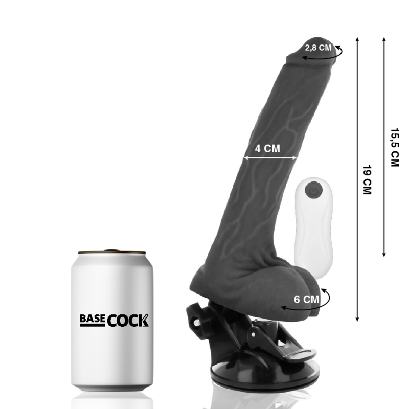 BASECOCK - REALISTISCHER VIBRATOR MIT FERNBEDIENUNG SCHWARZ 19 CM