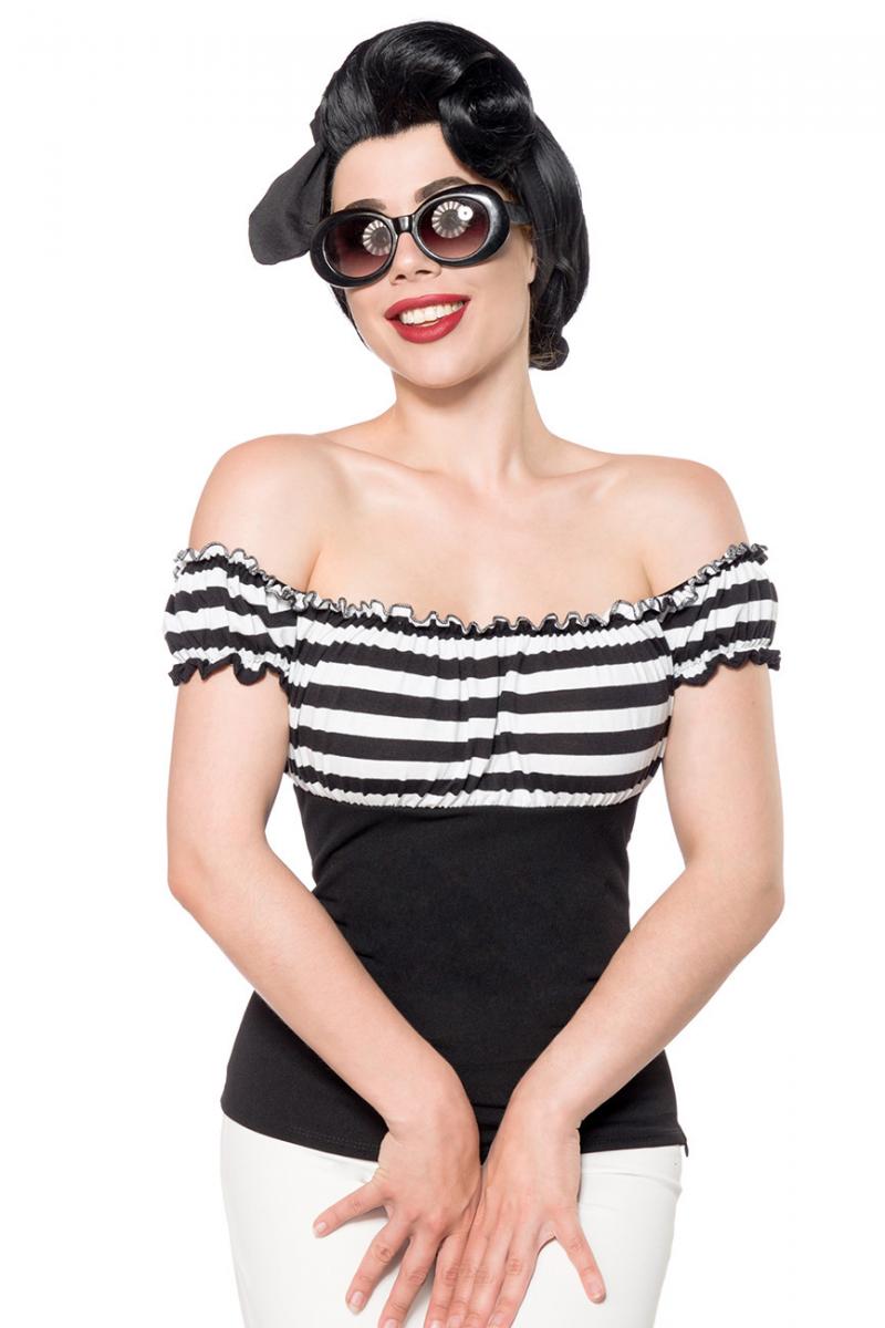 Jersey-Top schwarz/weiß/stripe