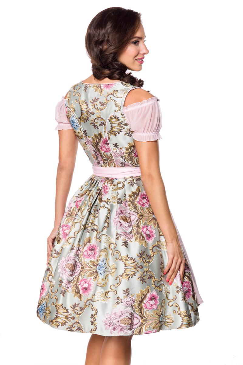 Premium Brokat-Dirndl inkl. Bluse rosa/gemustert