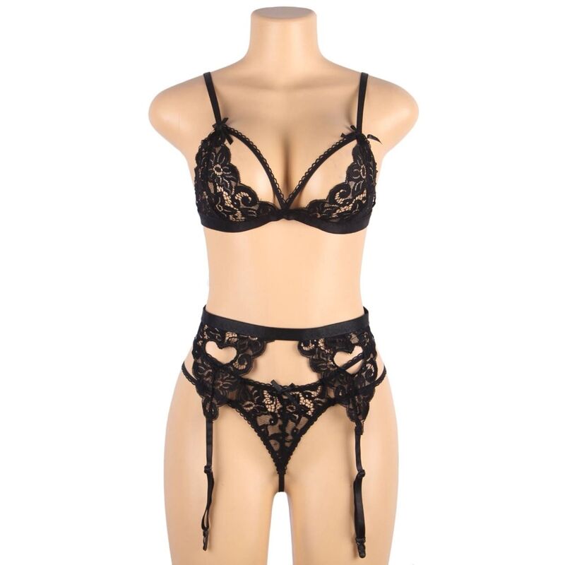 SUBBLIME SET - DREITEILIGES SET BH+ STRUMPFGÜRTEL + STRING L/XL