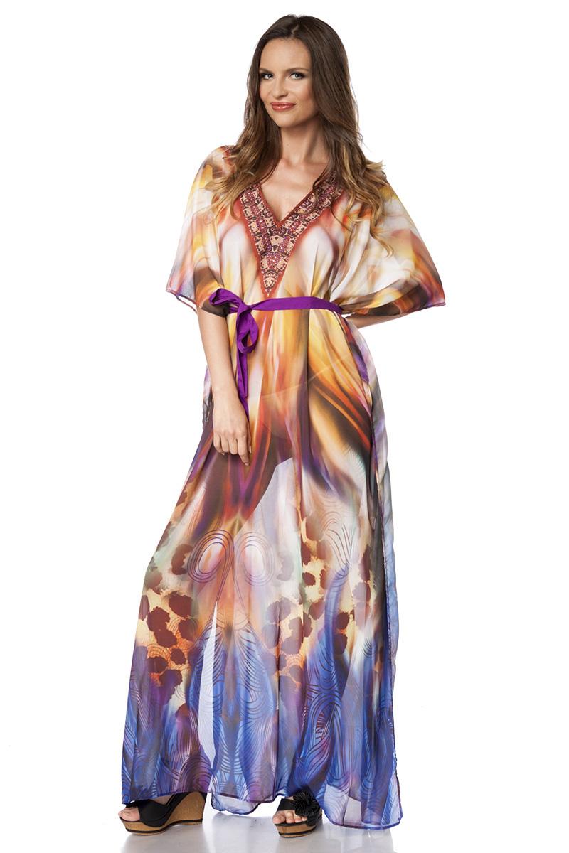 Premium-Kaftan mit Strass OS orange/lila/blau