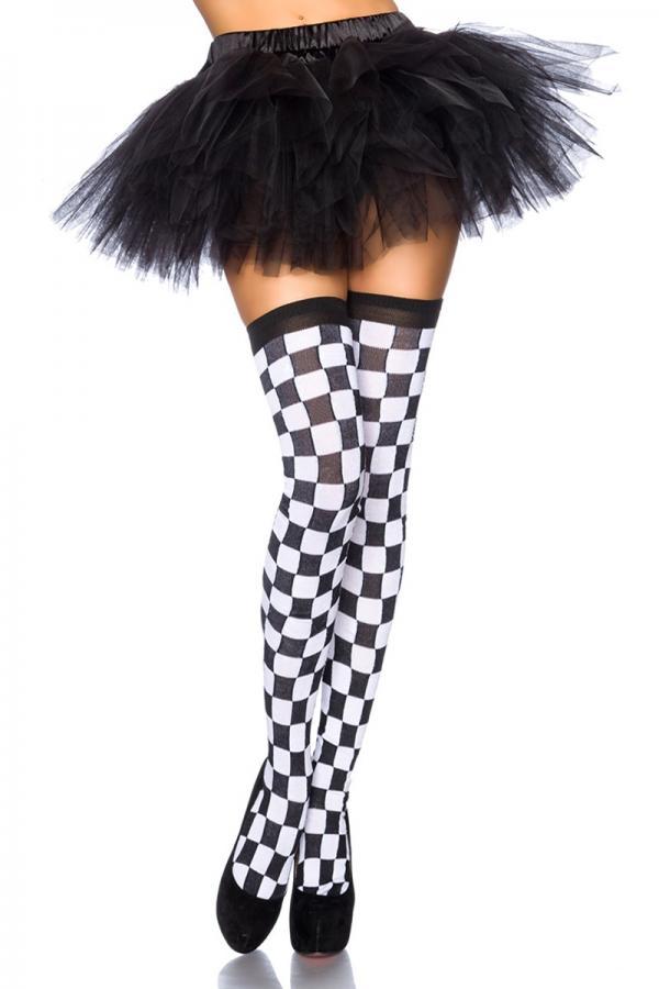 Karo-Overknees XS-M schwarz/weiß