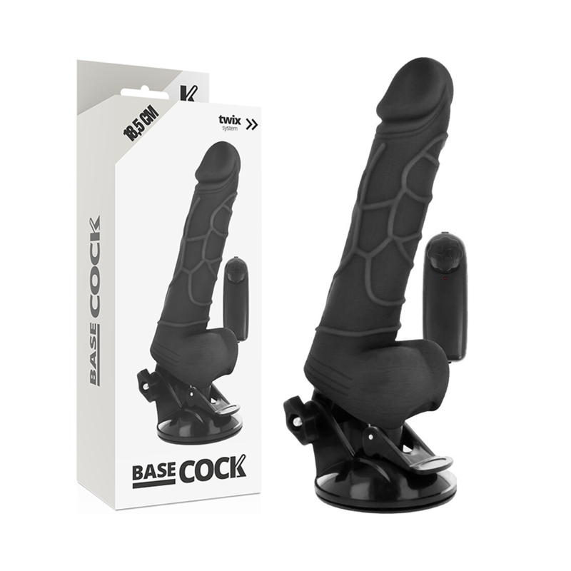 BASECOCK - REALISTISCHER VIBRATOR MIT FERNBEDIENUNG SCHWARZ 18,5 CM