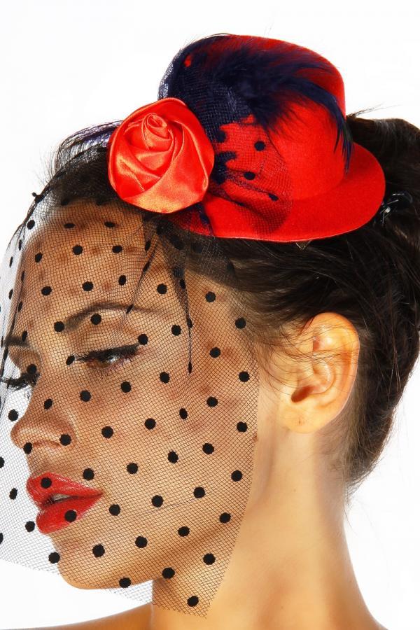 Rockabilly-Minihut / Fascinator OS rot
