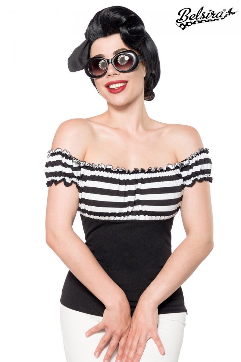 Jersey-Top schwarz/weiß/stripe