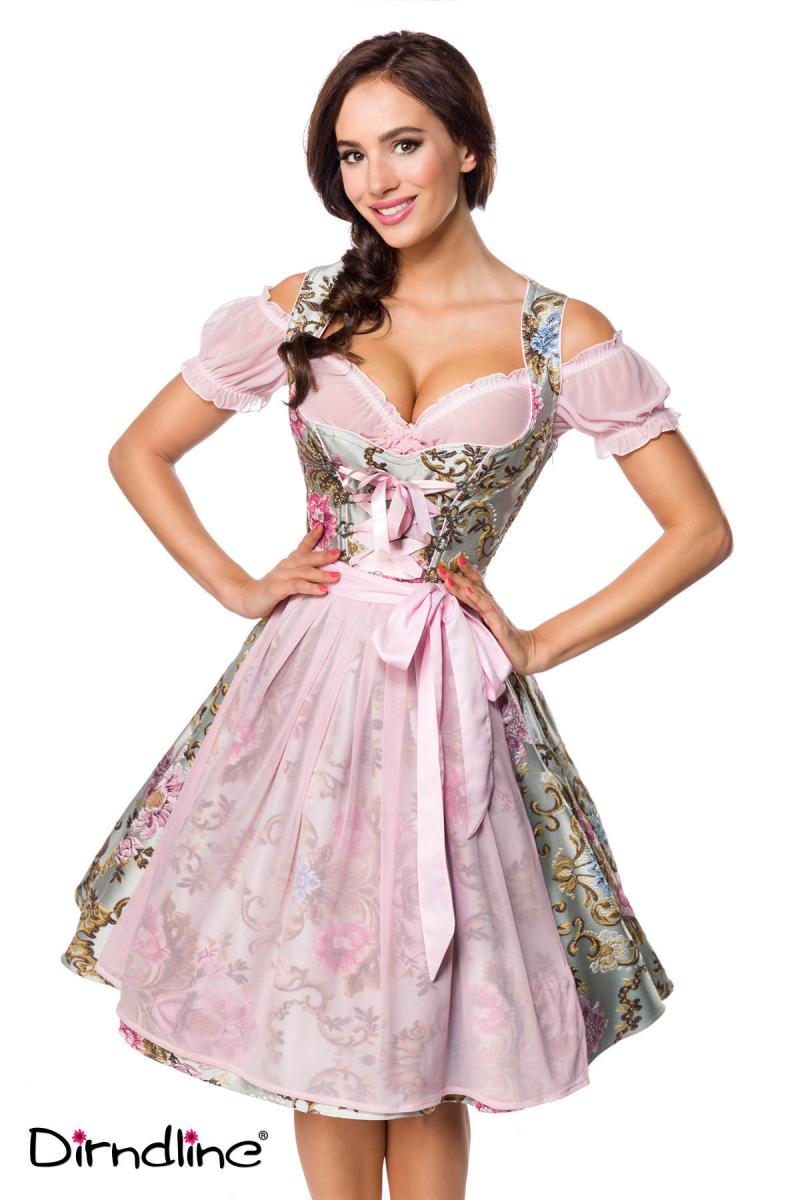 Premium Brokat-Dirndl inkl. Bluse rosa/gemustert
