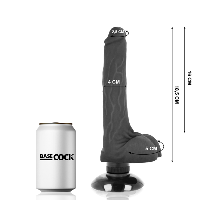 BASECOCK - REALISTISCHER VIBRATOR 2-1 SCHWARZ 18,5 CM