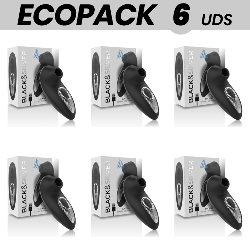 ECOPACK 6 EINHEITEN - BLACK&SILVER DRAKE DELUXE SUCKING VIBE WIEDERAUFLADBARES SILIKON SCHWARZ