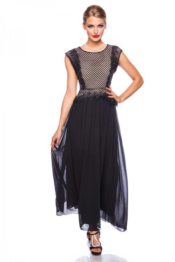 Abendkleid mit Stickerei L/XL schwarz/beige