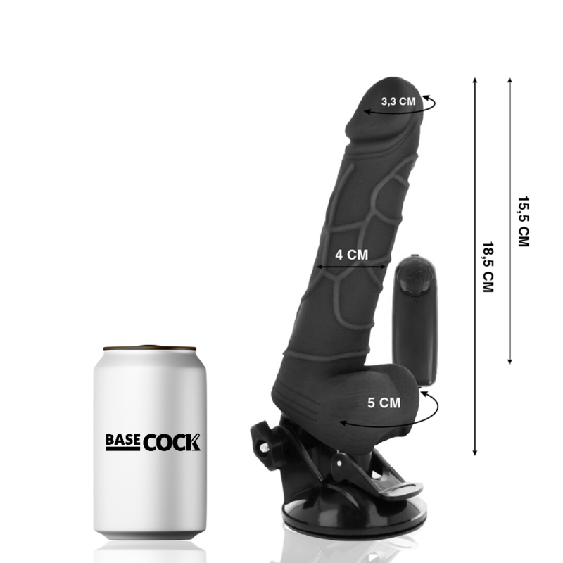 BASECOCK - REALISTISCHER VIBRATOR MIT FERNBEDIENUNG SCHWARZ 18,5 CM
