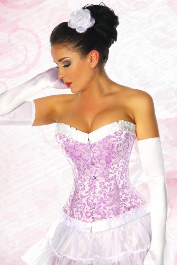 Brokat-Korsett 6XL flieder/weiß