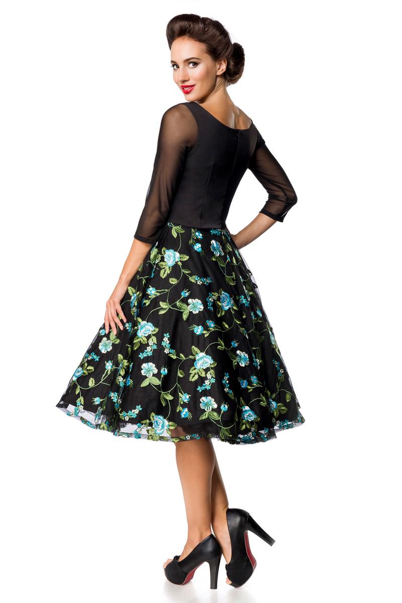 Premium besticktes Vintage-Swingkleid schwarz/blau