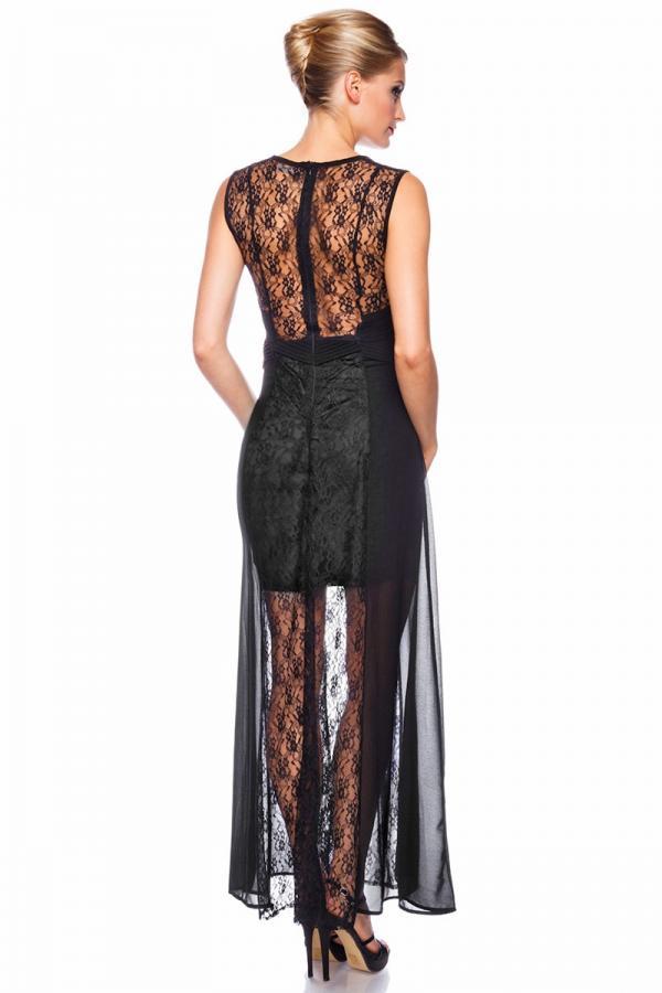 Abendkleid mit Spitze L schwarz/beige