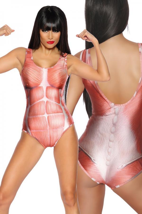 Body mit Muskeln OS weiß/rosa