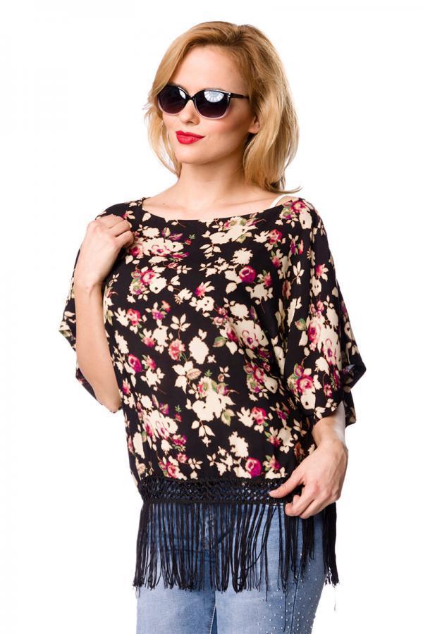 Oberteil mit Fransen M/L schwarz/gemustert