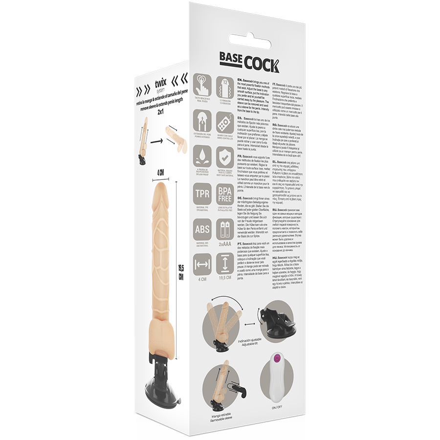 BASECOCK - REALISTISCHER VIBRATOR MIT FERNBEDIENUNG NATÜRLICH MIT HODEN 19,5 CM