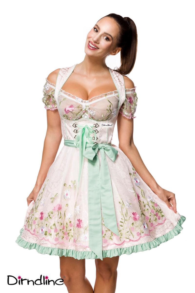 Mini-Brokat-Dirndl inkl Spitzenbluse türkis/rosa