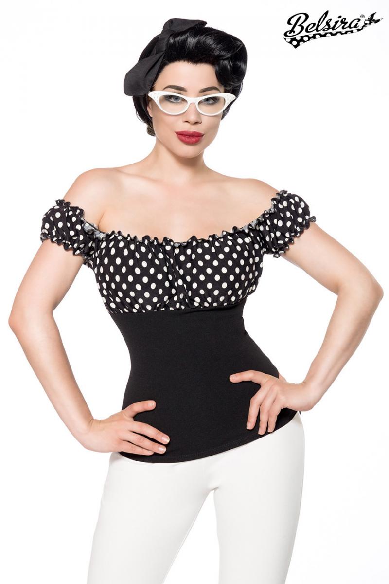 Jersey-Top schwarz/weiß/dots