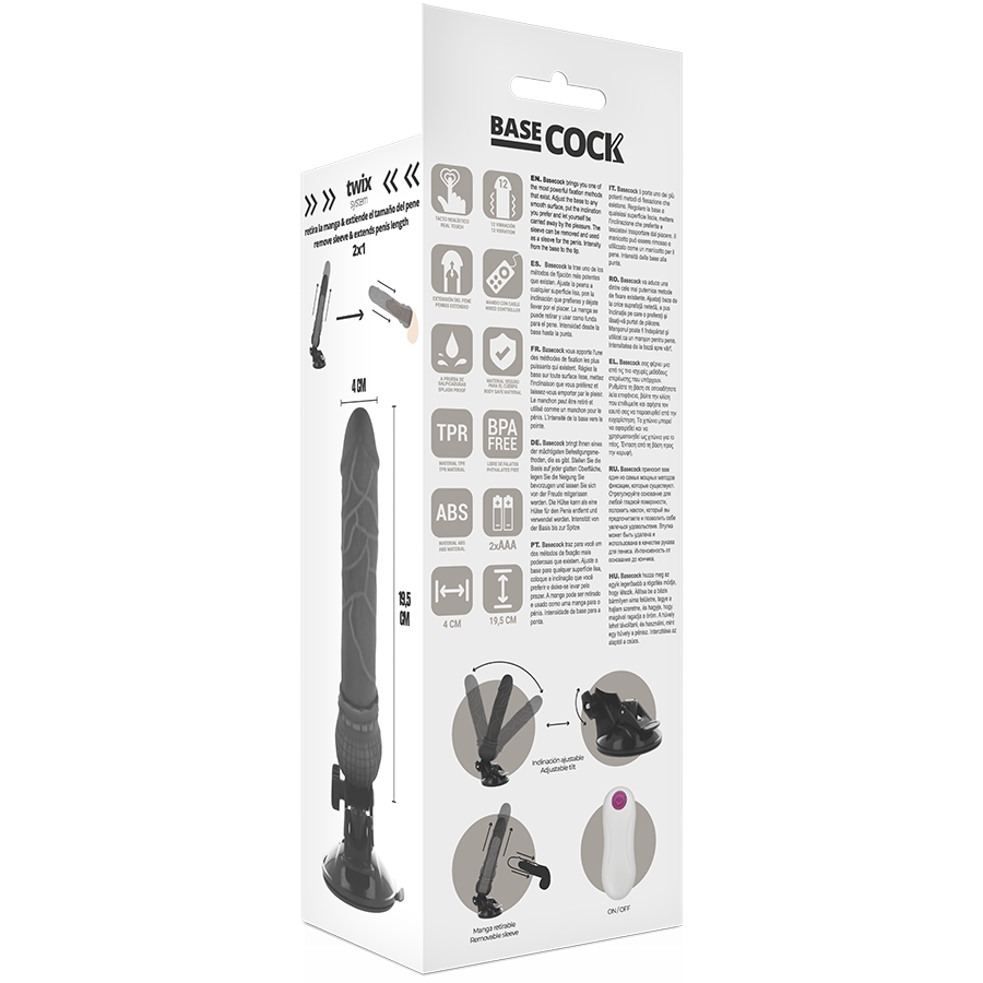 BASECOCK - REALISTISCHER VIBRATOR MIT FERNBEDIENUNG SCHWARZ 19,5 CM