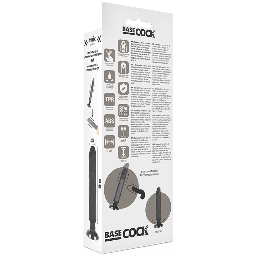 BASECOCK - REALISTISCHER VIBRATOR 2-1 SCHWARZ 20 CM