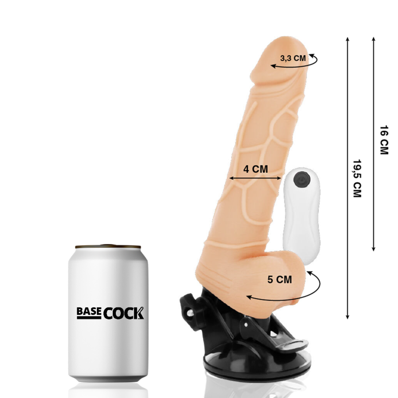BASECOCK - REALISTISCHER VIBRATOR MIT FERNBEDIENUNG NATÜRLICH MIT HODEN 19,5 CM