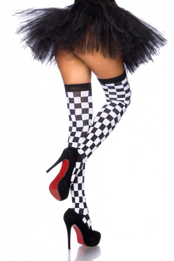 Karo-Overknees XS-M schwarz/weiß